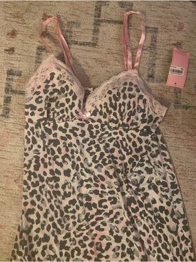 Women's Jenni Leopard Print Lace-Trim Chemise - Pink/Gray(xS)
